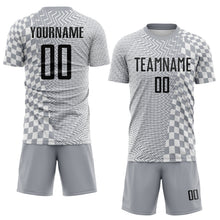 Load image into Gallery viewer, Custom Gray Black-White Geometric Patchwork Asymmetry Checkered Zigzag Lines Sublimation Soccer Uniform Jersey
