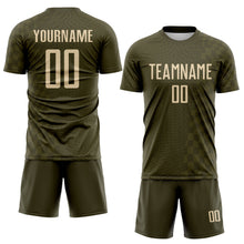 Laden Sie das Bild in den Galerie-Viewer, Custom Olive-City Cream Geometric Patchwork Asymmetry Checkered Zigzag Lines Sublimation Soccer Uniform Jersey