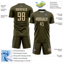 Laden Sie das Bild in den Galerie-Viewer, Custom Olive-City Cream Geometric Patchwork Asymmetry Checkered Zigzag Lines Sublimation Soccer Uniform Jersey