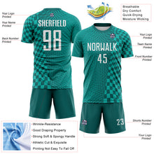Load image into Gallery viewer, Custom Teal White-Aqua Geometric Patchwork Asymmetry Checkered Zigzag Lines Sublimation Soccer Uniform Jersey