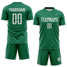 Load image into Gallery viewer, Custom Kelly Green-White Geometric Patchwork Asymmetry Checkered Zigzag Lines Sublimation Soccer Uniform Jersey