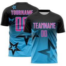 Load image into Gallery viewer, Custom Black Pink-Sky Blue Gradient Style Twinkle Star Sublimation Soccer Uniform Jersey