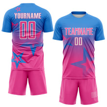 Load image into Gallery viewer, Custom Powder Blue Pink-White Gradient Style Twinkle Star Sublimation Soccer Uniform Jersey