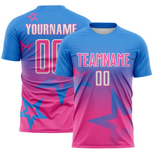 Load image into Gallery viewer, Custom Powder Blue Pink-White Gradient Style Twinkle Star Sublimation Soccer Uniform Jersey