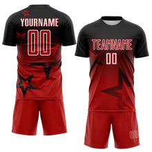 Laden Sie das Bild in den Galerie-Viewer, Custom Black Red-White Gradient Style Twinkle Star Sublimation Soccer Uniform Jersey