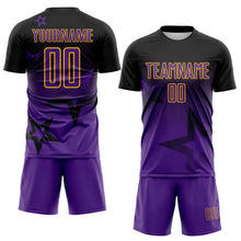 Load image into Gallery viewer, Custom Black Purple-Gold Gradient Style Twinkle Star Sublimation Soccer Uniform Jersey