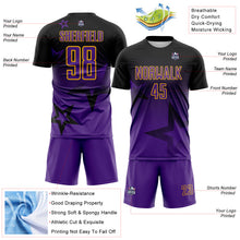 Load image into Gallery viewer, Custom Black Purple-Gold Gradient Style Twinkle Star Sublimation Soccer Uniform Jersey