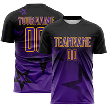 Load image into Gallery viewer, Custom Black Purple-Gold Gradient Style Twinkle Star Sublimation Soccer Uniform Jersey