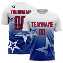 Load image into Gallery viewer, Custom White Red-Royal Gradient Style Twinkle Star Sublimation Soccer Uniform Jersey