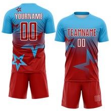 Laden Sie das Bild in den Galerie-Viewer, Custom Sky Blue Red-White Gradient Style Twinkle Star Sublimation Soccer Uniform Jersey