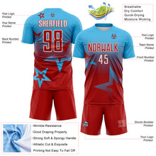 Laden Sie das Bild in den Galerie-Viewer, Custom Sky Blue Red-White Gradient Style Twinkle Star Sublimation Soccer Uniform Jersey