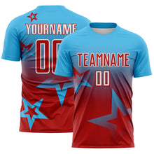 Laden Sie das Bild in den Galerie-Viewer, Custom Sky Blue Red-White Gradient Style Twinkle Star Sublimation Soccer Uniform Jersey