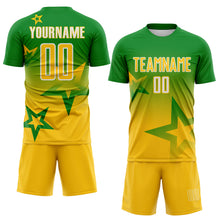 Load image into Gallery viewer, Custom Grass Green Yellow-White Gradient Style Twinkle Star Sublimation Soccer Uniform Jersey