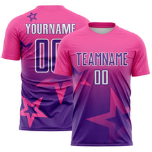 Laden Sie das Bild in den Galerie-Viewer, Custom Pink Purple-White Gradient Style Twinkle Star Sublimation Soccer Uniform Jersey