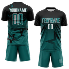 Load image into Gallery viewer, Custom Black Teal-White Gradient Style Twinkle Star Sublimation Soccer Uniform Jersey