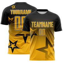 Laden Sie das Bild in den Galerie-Viewer, Custom Black Gold-White Gradient Style Twinkle Star Sublimation Soccer Uniform Jersey