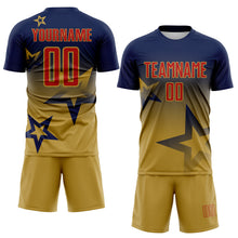 Load image into Gallery viewer, Custom Navy Red-Old Gold Gradient Style Twinkle Star Sublimation Soccer Uniform Jersey