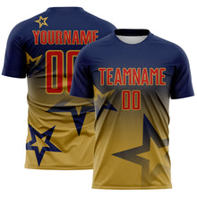 Load image into Gallery viewer, Custom Navy Red-Old Gold Gradient Style Twinkle Star Sublimation Soccer Uniform Jersey