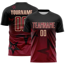 Laden Sie das Bild in den Galerie-Viewer, Custom Black Crimson-Cream Gradient Style Twinkle Star Sublimation Soccer Uniform Jersey