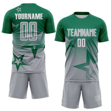Laden Sie das Bild in den Galerie-Viewer, Custom Kelly Green Gray-White Gradient Style Twinkle Star Sublimation Soccer Uniform Jersey