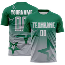 Laden Sie das Bild in den Galerie-Viewer, Custom Kelly Green Gray-White Gradient Style Twinkle Star Sublimation Soccer Uniform Jersey