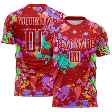 Laden Sie das Bild in den Galerie-Viewer, Custom Graffiti Pattern Red-White Paint Splatter Sublimation Soccer Uniform Jersey