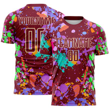 Charger l'image dans la galerie, Custom Graffiti Pattern Crimson-Cream Paint Splatter Sublimation Soccer Uniform Jersey
