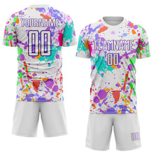 Charger l'image dans la galerie, Custom Graffiti Pattern White-Purple Paint Splatter Sublimation Soccer Uniform Jersey