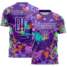 Laden Sie das Bild in den Galerie-Viewer, Custom Graffiti Pattern Purple-White Paint Splatter Sublimation Soccer Uniform Jersey