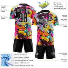 Laden Sie das Bild in den Galerie-Viewer, Custom Graffiti Pattern Black White-Panther Blue Paint Splatter Sublimation Soccer Uniform Jersey
