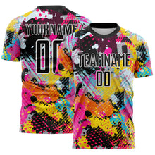 Laden Sie das Bild in den Galerie-Viewer, Custom Graffiti Pattern Black White-Panther Blue Paint Splatter Sublimation Soccer Uniform Jersey