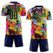Laden Sie das Bild in den Galerie-Viewer, Custom Graffiti Pattern Navy-Neon Green Paint Splatter Sublimation Soccer Uniform Jersey