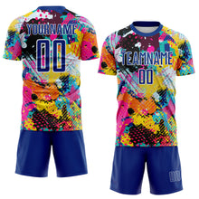 Load image into Gallery viewer, Custom Graffiti Pattern Royal-White Paint Splatter Sublimation Soccer Uniform Jersey