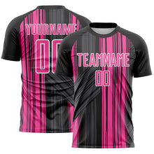 Laden Sie das Bild in den Galerie-Viewer, Custom Black Pink-White Brush Stroke Fluid Stripes Sublimation Soccer Uniform Jersey