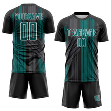 Laden Sie das Bild in den Galerie-Viewer, Custom Black Teal-White Brush Stroke Fluid Stripes Sublimation Soccer Uniform Jersey