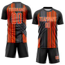 Laden Sie das Bild in den Galerie-Viewer, Custom Black Orange-White Brush Stroke Fluid Stripes Sublimation Soccer Uniform Jersey