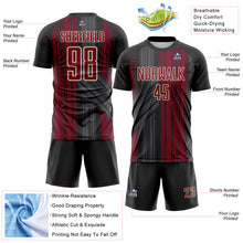 Загрузить изображение в средство просмотра галереи, Custom Black Crimson-Cream Brush Stroke Fluid Stripes Sublimation Soccer Uniform Jersey