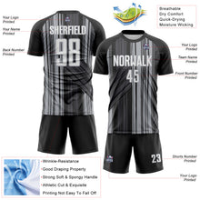 Загрузить изображение в средство просмотра галереи, Custom Black White-Gray Brush Stroke Fluid Stripes Sublimation Soccer Uniform Jersey
