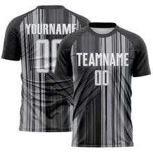 Загрузить изображение в средство просмотра галереи, Custom Black White-Gray Brush Stroke Fluid Stripes Sublimation Soccer Uniform Jersey