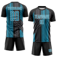Laden Sie das Bild in den Galerie-Viewer, Custom Black Panther Blue-White Brush Stroke Fluid Stripes Sublimation Soccer Uniform Jersey
