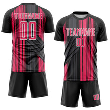 Laden Sie das Bild in den Galerie-Viewer, Custom Black Neon Pink-White Brush Stroke Fluid Stripes Sublimation Soccer Uniform Jersey