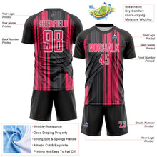 Laden Sie das Bild in den Galerie-Viewer, Custom Black Neon Pink-White Brush Stroke Fluid Stripes Sublimation Soccer Uniform Jersey