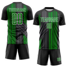 Laden Sie das Bild in den Galerie-Viewer, Custom Black Grass Green-White Brush Stroke Fluid Stripes Sublimation Soccer Uniform Jersey
