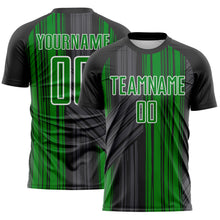 Laden Sie das Bild in den Galerie-Viewer, Custom Black Grass Green-White Brush Stroke Fluid Stripes Sublimation Soccer Uniform Jersey