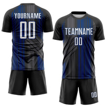 Laden Sie das Bild in den Galerie-Viewer, Custom Black White-US Navy Blue Brush Stroke Fluid Stripes Sublimation Soccer Uniform Jersey