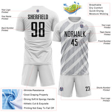 Загрузить изображение в средство просмотра галереи, Custom White Black-Gray Diagonal Stripes Sublimation Soccer Uniform Jersey