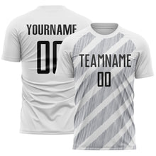Загрузить изображение в средство просмотра галереи, Custom White Black-Gray Diagonal Stripes Sublimation Soccer Uniform Jersey