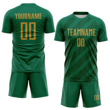 Laden Sie das Bild in den Galerie-Viewer, Custom Kelly Green Old Gold-Green Diagonal Stripes Sublimation Soccer Uniform Jersey