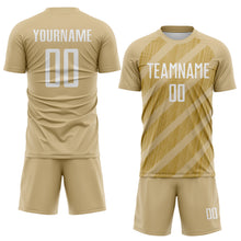 Laden Sie das Bild in den Galerie-Viewer, Custom Vegas Gold White-Old Gold Diagonal Stripes Sublimation Soccer Uniform Jersey