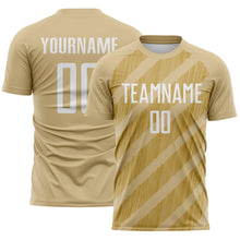 Laden Sie das Bild in den Galerie-Viewer, Custom Vegas Gold White-Old Gold Diagonal Stripes Sublimation Soccer Uniform Jersey